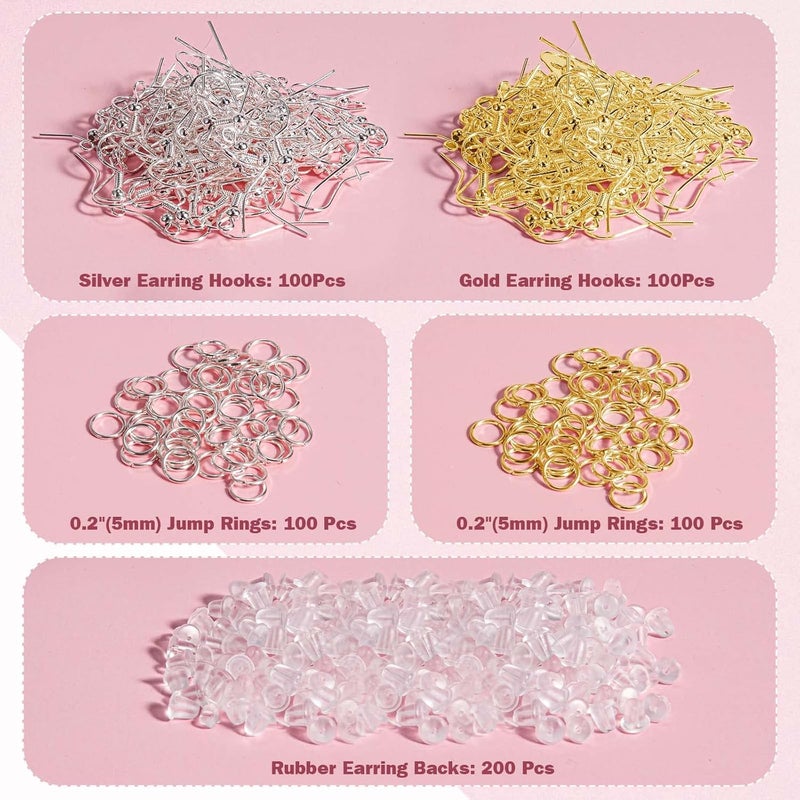 Aiythouy Hypoallergenic Earring Hooks, 600 Pcs Earring Making Supplies Kit with Earring Hooks, Jump Rings and Earring Backs for Jewelry Making (Silver and Gold) - Image 2
